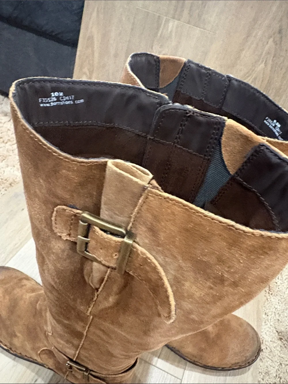 Born F35526 Joly Women's Tall Suede Riding Boots Buckle Chestnut Brown Size 10